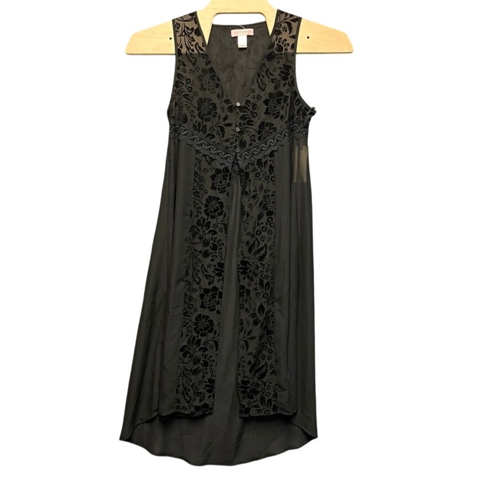 NWT Band of Gypsies Black Velvet Burnout Floral High Low Tunic Lace Trim Medium